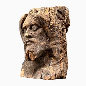 Tête Sculptée de Coffre en Bois, 1950s