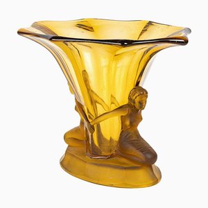 Calice Art Deco in pasta di vetro gialla, anni '30