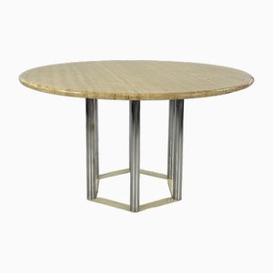 Italian Carrara Marble and Chrome Dining Table, 1970s