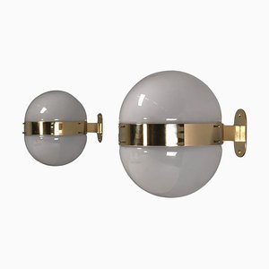 Brass and Opaline Glass Clio Sconces attributed to Sergio Mazza for Artemide, 1960s, Set of 2