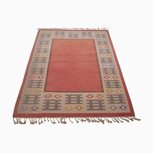 Scandinavian Modern Pink Rölakan Flatweave Rug by Alice Wallebäck, Sweden, 1960s