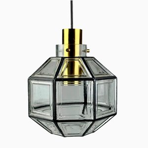 Space Age Ceiling Lamp in Glass & Brass from Glashütte Limburg Germany, 1970s