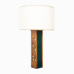 Vintage Table Lamp in Leather and Brass, 1950
