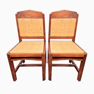 Set of Art Deco Dutch Haagse School Oak Rattan Chair, 1930s