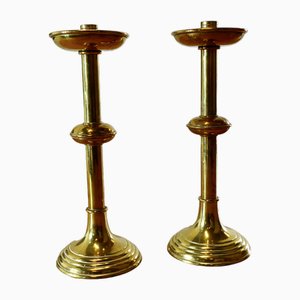 Arts and Crafts Brass Candleholders, 1980s, Set of 2