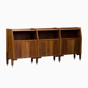 Vintage Italian Long Rosewood and Stainless Steel Highboard