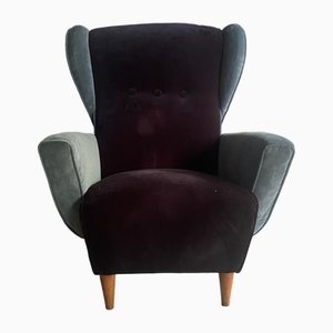 Italian Bergère Chair in Velvet, 1950s