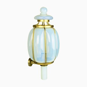 Large Gilted Metal & Iridescent Murano Glass Sconce, 1940s
