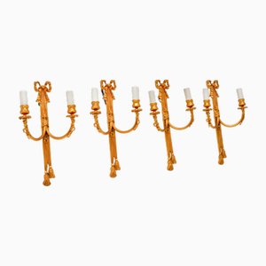 Vintage Gilt Metal Wall Lamps, 1950s, Set of 4