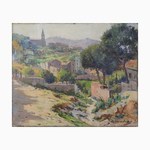 Pueblo de montaña impresionista español o catalán, décadas de 1890-1910, óleo sobre lienzo