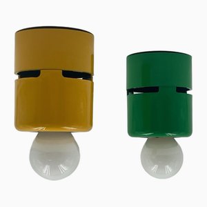 Vintage Wandlampen in Grün und Gelb von Stilnovo, 1980er, 2er Set