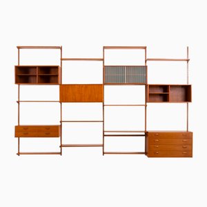 Four Bay Teak Wall Unit with a Dresser by Kai Kristiansen for Fm Møbler, Denmark, 1960s