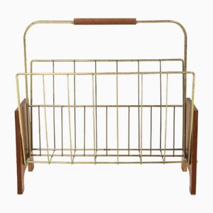 Teak and Metal Magazine Rack, Sweden, 1940s
