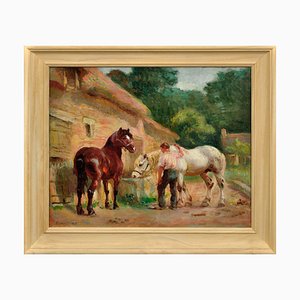 Raimond Louis Lecourt, Working Horses at the Trog, 1908, Öl auf Leinwand, Gerahmt