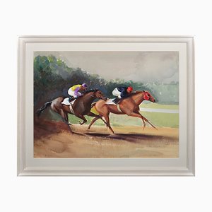 John Rattenbury Skeaping, A Tight Finish, 1970, Gouache y acuarela, enmarcado