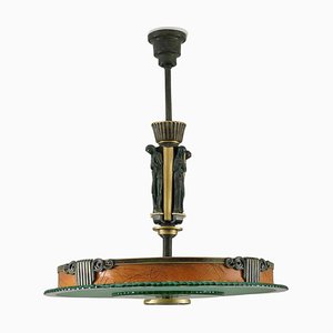 Swedish Grace Pendant in Glass and Patinated Brass, 1930s