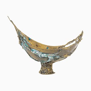 Brass Bowl with Inlay of Semi-Precious Stones, 1960