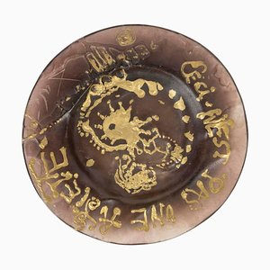 Plate in Brown Colored Glass Paste from Daum and Dali