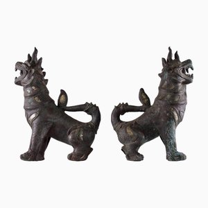 Leoni guardiani in bronzo, set di 2