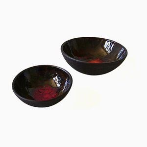 Vintage Keramik Schalen mit Rot/Orange Glasur von Lehmann Denma, 1960er, 2er Set