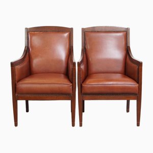 Art Deco Sessel aus Rindsleder, 2er Set
