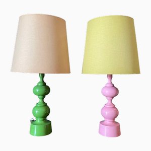 Lampes Vintage Rose et Vert, France, 1970, Set de 2