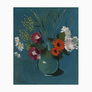 Fritz Mühsam, Jarrón azul con naturaleza muerta de flores, Principios del siglo XX, Pintura al óleo