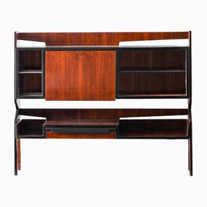 Wooden Sideboard with Shelves, Front Drawer, Drop-Front Panel and Internal Mirror, 1960s