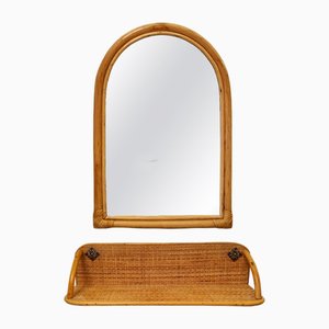 Bamboo and Rattan Mirror and Console, Italy, Set of 2