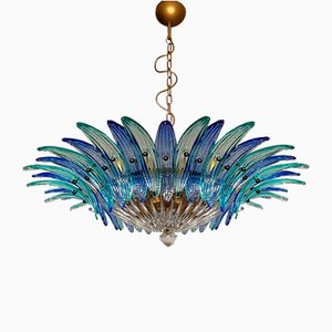Murano Ceiling Light with Original Palmette in Blue and Turquoise, 1990