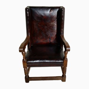 Antique Victorian Leather and Oak Library Chair, 1830