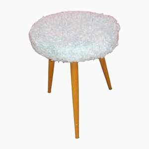 Tabouret en Bois avec Pieds en Filigrane & Housse en Peluche Bleu Pastel