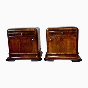Art Deco Bauhaus Nightstands in Walnut Root Veneer, 1930s, Set of 2
