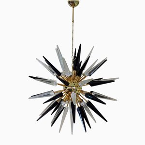 Lustre Sputnik en Verre Murano Transparent et Verre Noir, 1990