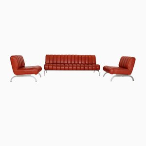 Vintage Daybed and Chairs in Leather, Set of 3