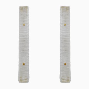 Art Deco Brass and Textured Murano Glass Sconces, Set of 2