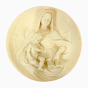 Italian Hand-Carved Alabaster Wall Plate by A. Santangela for Studio Dante Di Volteradici, 1983