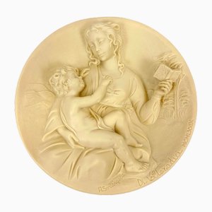 Italian Hand-Carved Alabaster Wall Plate Madonna Serena by A. Santangela for Studio Dante Di Volteradici, 1979