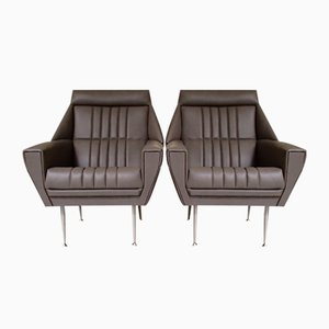 Set of Mid-Century Leather Lounge Chairs, 1955