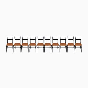 Sillas Iyalian Superleggera vintage en negro de Gio Ponti para Cassina, años 60. Juego de 9