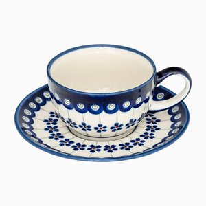 Cups with Saucers in Bunzlauer Ceramic from Zakłady Ceramiczne Bolesławiec, Set of 4
