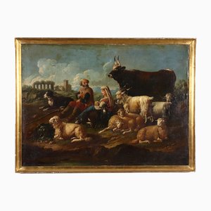 Landschaft mit Hirten und Herden, Öl auf Leinwand