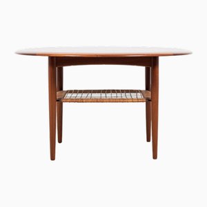 Midcentury Danish Round Coffee Table in Teak and Cane by Johannes Andersen for Silkeborg, 1960s