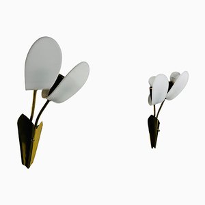 Mid-Century Brass and Acrylic Glass Wall Lamps, Italy, 1960s, Set of 2