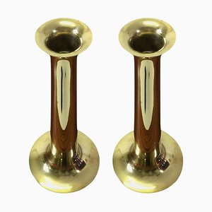 Danish Hans Bolling Candlesticks in Solid Brass by T. Orskov, 1960s, Set of 2