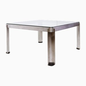 Tavolino da caffè T113 in acciaio e cristallo spesso attribuito a Osvaldo Borsani per Tecno, anni '70
