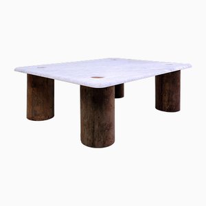 Belgian Coffee Table in Marble and Teak Wood
