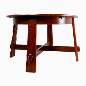 Brutalist Round Extendable Oak Dining Table, 1950s