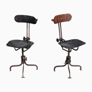 Set of Vintage English Industrial Swivel Machinists Chairs, 1920s