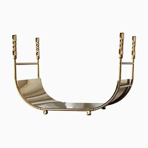Mid-Century Sculptural Log Basket or Magazine Rack in Brass, 1960s